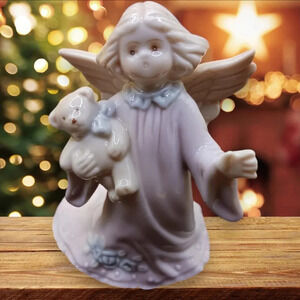 Russ berrie girl angel teddy bear  figurine "2.5" pink color